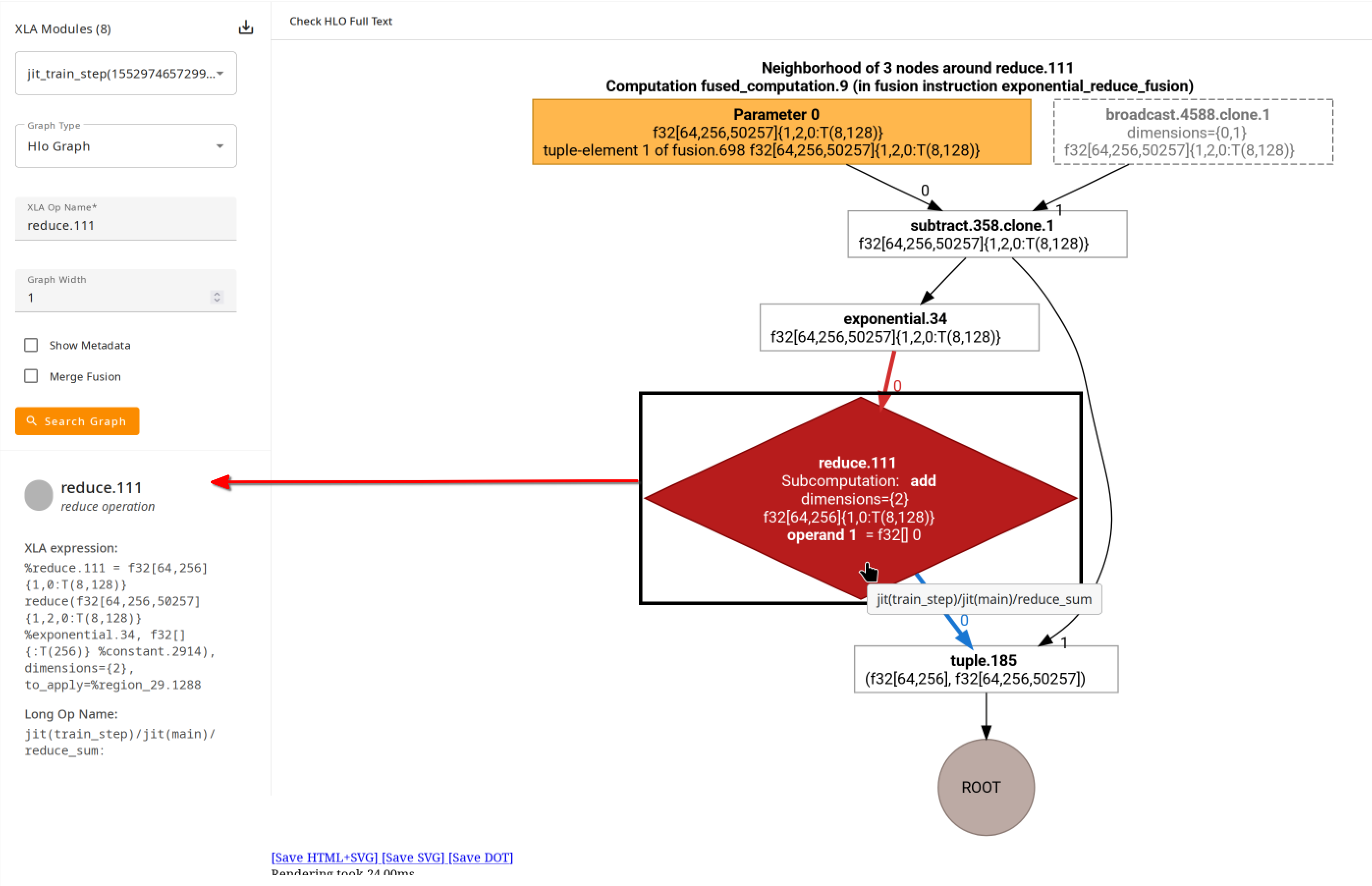 Graph Viewer showing the user code line corresponding to the op