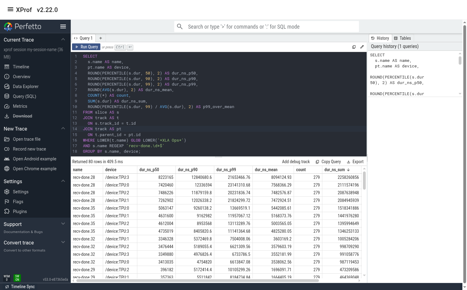 Screenshot showing recv-done stats macro results