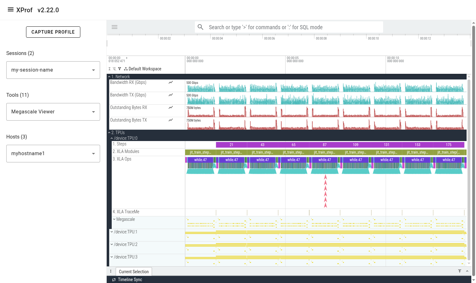 Screenshot showing TPU lines in Perfetto UI