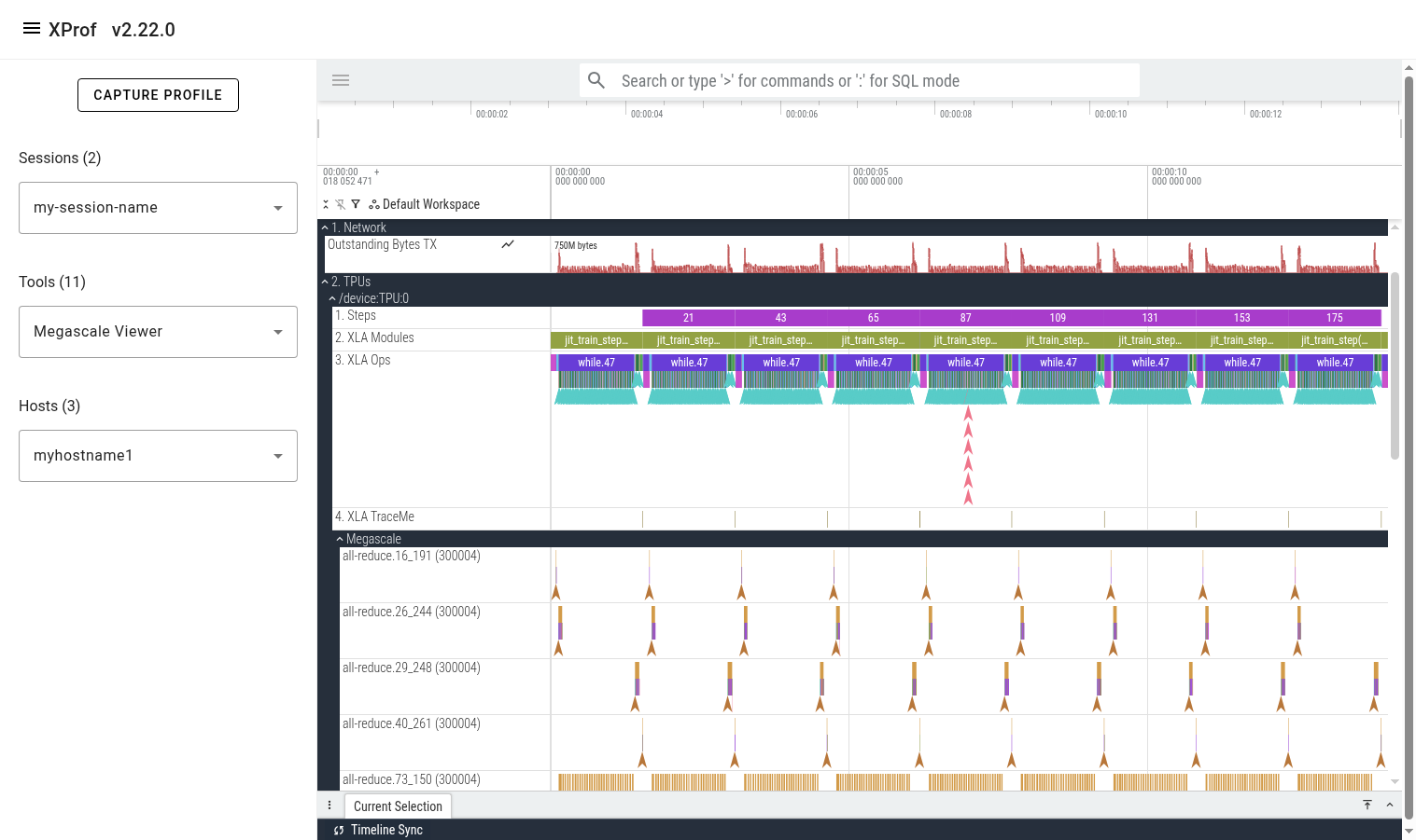 Screenshot showing Megascale lines in Perfetto UI