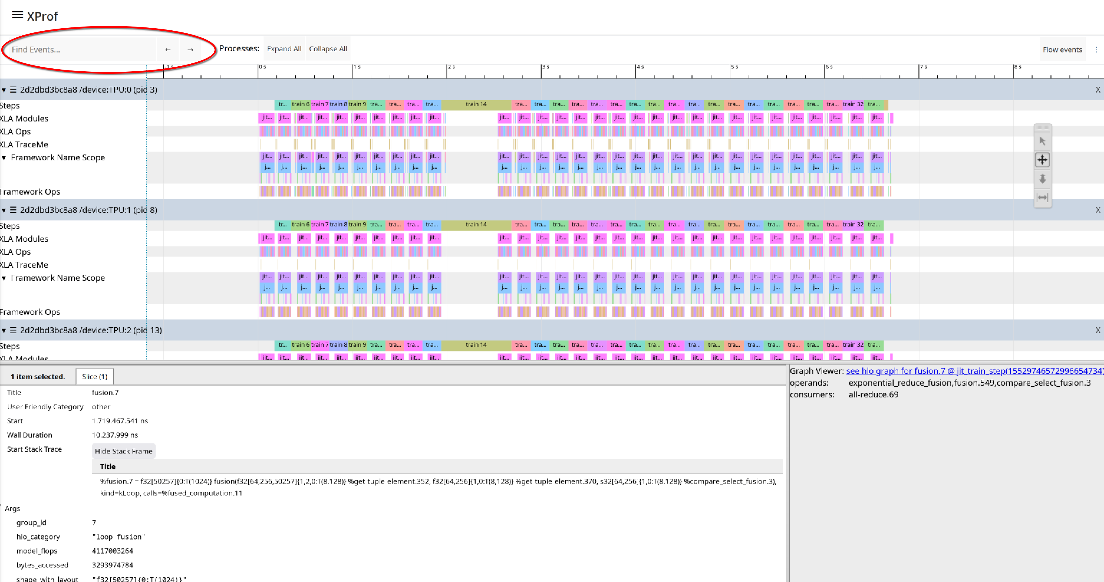 Trace Viewer Find events search bar